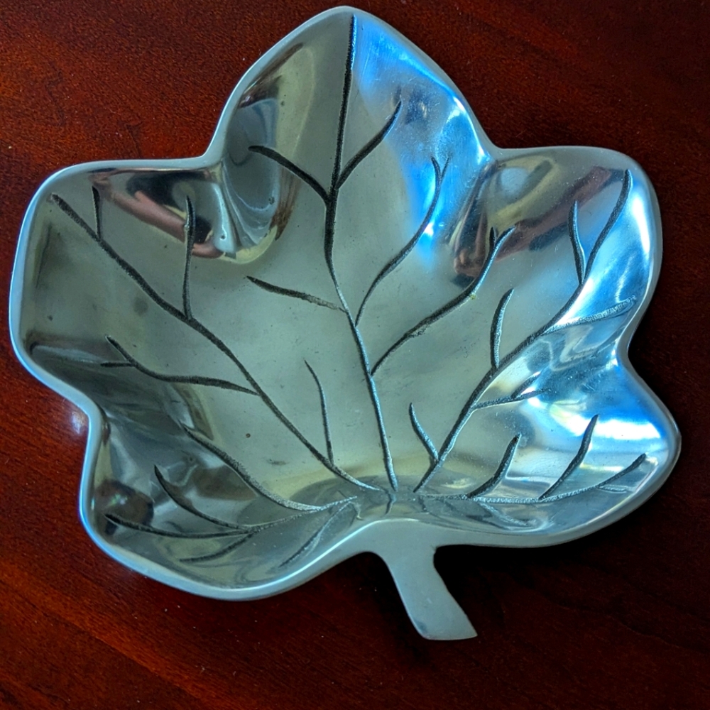 Holland Boone Polished Pewter Leaf Shaped Bowl